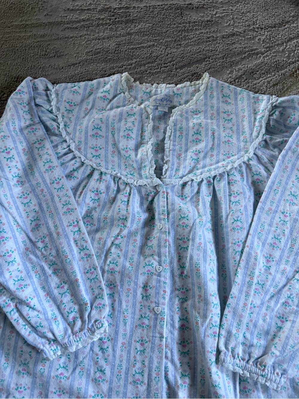 Lanz of Salisbury Floral hearts sleep dress midi long sleeve Pink blue large - Picture 4 of 7